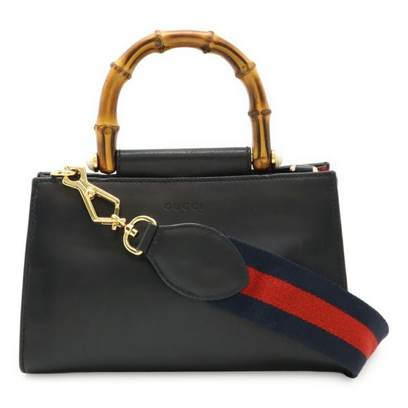 GUCCI Black Pearl Leather Bamboo Shoulder Bag - Picture 1 of 10